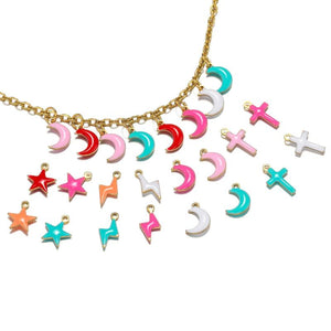 20pcs Moon Star Enamel Charms for Jewelry Making