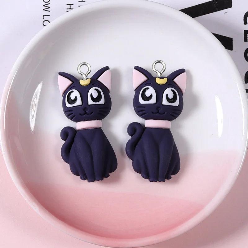 10pcs Moon Cat Resin Earring Charms for DIY Jewelry Making