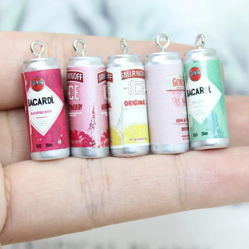 10Pcs Alcohol Drink Beer Cans Cocktail Pendant Keychain Charms 3D D