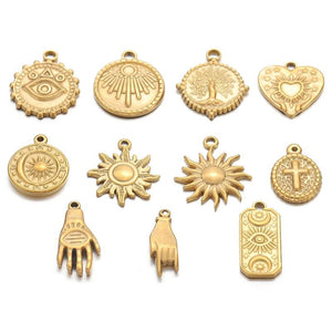 5pcs Stainless Steel Cross Sun and Moon Charm Pendants Jewelry Making Supplies