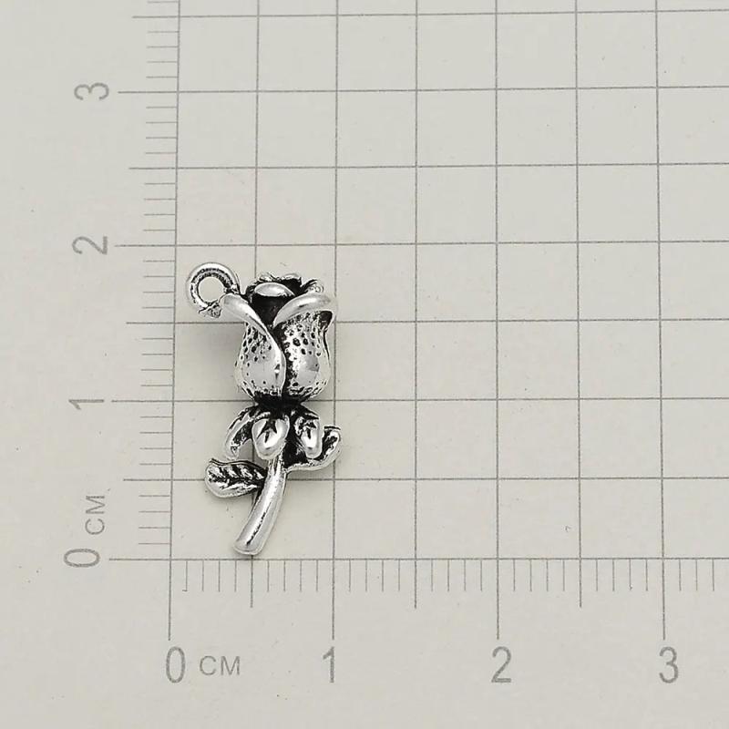 Silver Plated Rose Flower Charms DIY Keychain Jewel