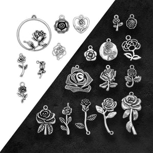 Silver Plated Rose Flower Charms DIY Keychain Jewel