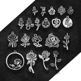 Silver Plated Rose Flower Charms DIY Keychain Jewel
