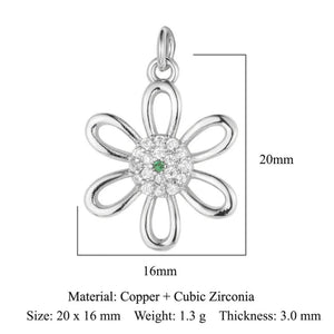 3pcs/Lot Copper Cubic Zircon Snowflake Rose Flower Charms