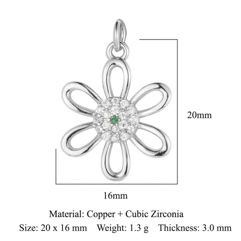 3pcs/Lot Copper Cubic Zircon Snowflake Rose Flower Charms
