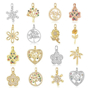 3pcs/Lot Copper Cubic Zircon Snowflake Rose Flower Charms