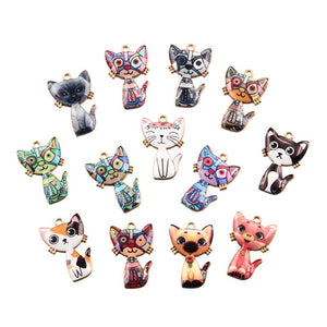 10Pcs Mix Alloy Metal Drop Printing Cat Charm Pendant For DIY Jewelry Making