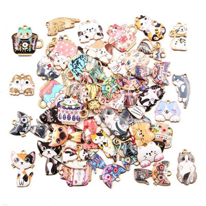 10Pcs Mix Alloy Metal Drop Printing Cat Charm Pendant For DIY Jewelry Making