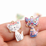 10Pcs Mix Alloy Metal Drop Printing Cat Charm Pendant For DIY Jewelry Making