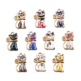 10Pcs Mix Alloy Metal Drop Printing Cat Charm Pendant For DIY Jewelry Making
