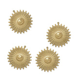 Raw Brass Sun Radiating Light Charms Daisy Flower Pendant, 6pcs