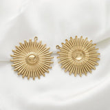 Raw Brass Sun Radiating Light Charms Daisy Flower Pendant, 6pcs