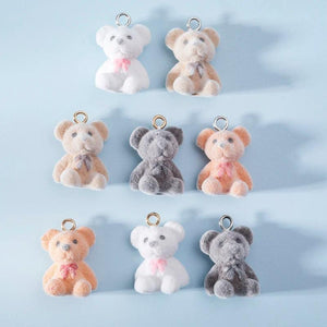8pcs Flocking Bears Charms Pendant Colorful Khaki Animal Charms DIY Jewelry