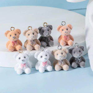 8pcs Flocking Bears Charms Pendant Colorful Khaki Animal Charms DIY Jewelry