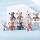 8pcs Flocking Bears Charms Pendant Colorful Khaki Animal Charms DIY Jewelry