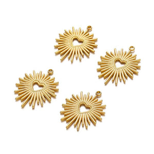 5Pcs Stainless Steel Sun Heart Charm Pendants for DIY Jewelry Making
