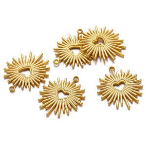 5Pcs Stainless Steel Sun Heart Charm Pendants for DIY Jewelry Making