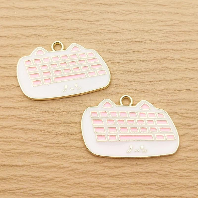 10pcs Computer Cat Charm Enamel Necklace Pendant Diy Supplies