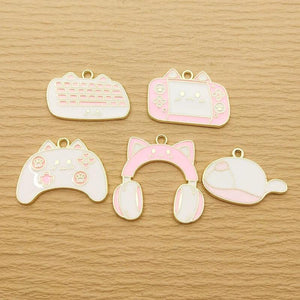 10pcs Computer Cat Charm Enamel Necklace Pendant Diy Supplies