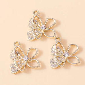 10Pcs Silver Crystal Butterfly Charm Pendant for Earring Necklace