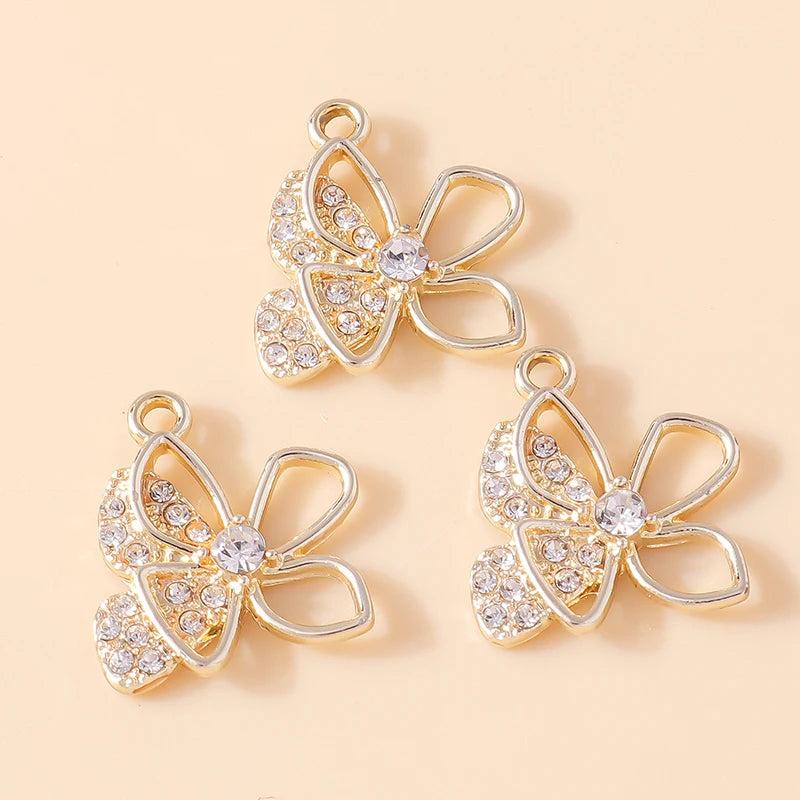 10Pcs Silver Crystal Butterfly Charm Pendant for Earring Necklace