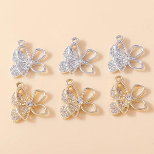 10Pcs Silver Crystal Butterfly Charm Pendant for Earring Necklace