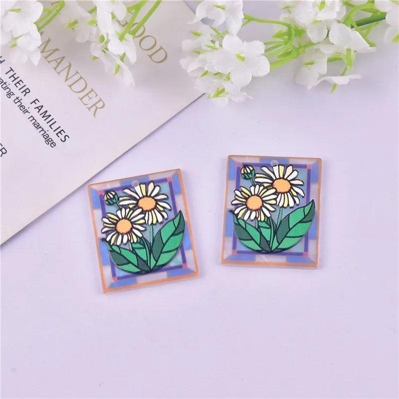 10pcs Sun Flower Rose Acrylic Charms for Jewelry Making Craft DIY