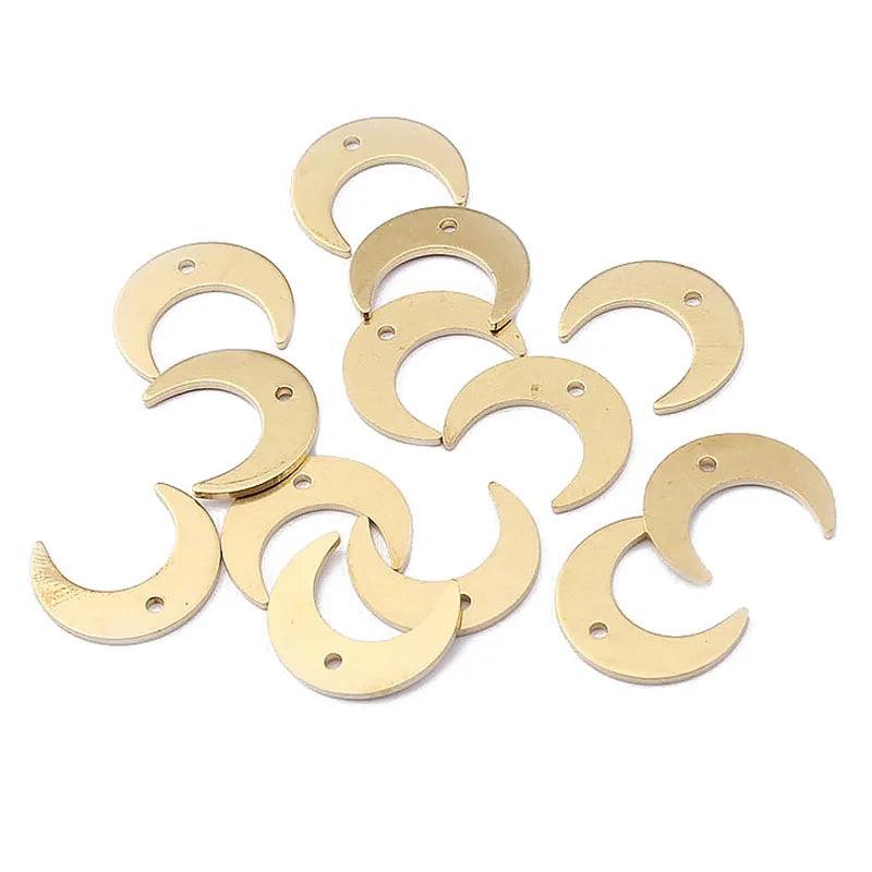 20pcs Raw Brass Flat Moon Pendant Charms for Earring Jewelry Making