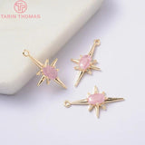 4PCS 24K Plated Brass Zircon Explosion Six-Star Charms Pendants