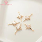 4PCS 24K Plated Brass Zircon Explosion Six-Star Charms Pendants