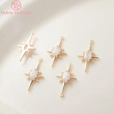 4PCS 24K Plated Brass Zircon Explosion Six-Star Charms Pendants