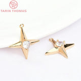4PCS 24K Plated Brass Zircon Explosion Six-Star Charms Pendants