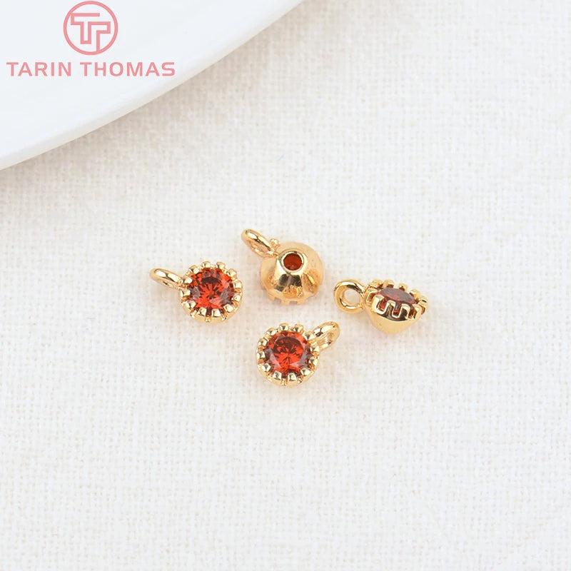 10PCS 4MM Hole 1MM 24K Brass with Zircon Charm Pendants