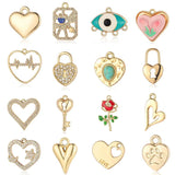5Pcs/Lot Rhinestone Flower Heart Lock Key Charms for Jewelry Making