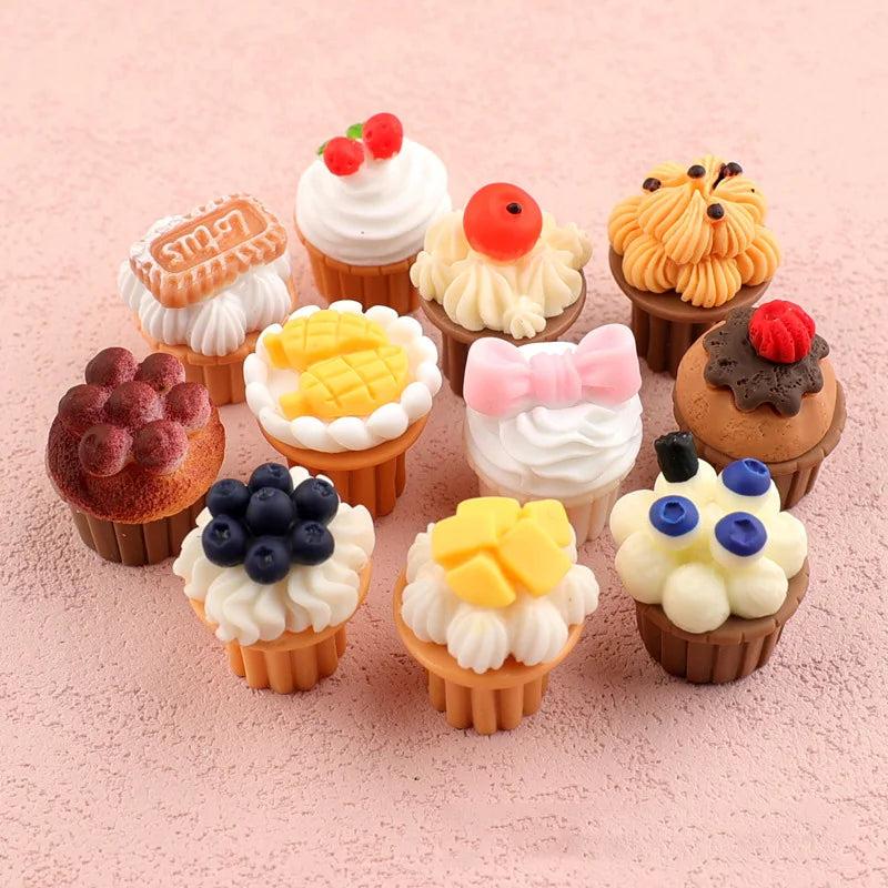 10pcs 3d Fruit Cake Resin Charms Ice Cream Blueberry Cherry Cupcake Pendant