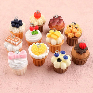 10pcs 3d Fruit Cake Resin Charms Ice Cream Blueberry Cherry Cupcake Pendant