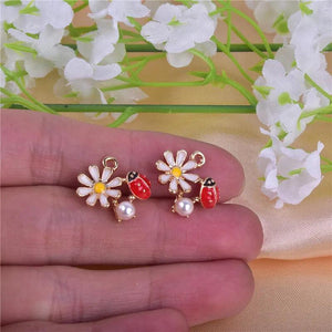 10pcs Flower Ladybug Enamel Metal Charms DIY Jewelry Making