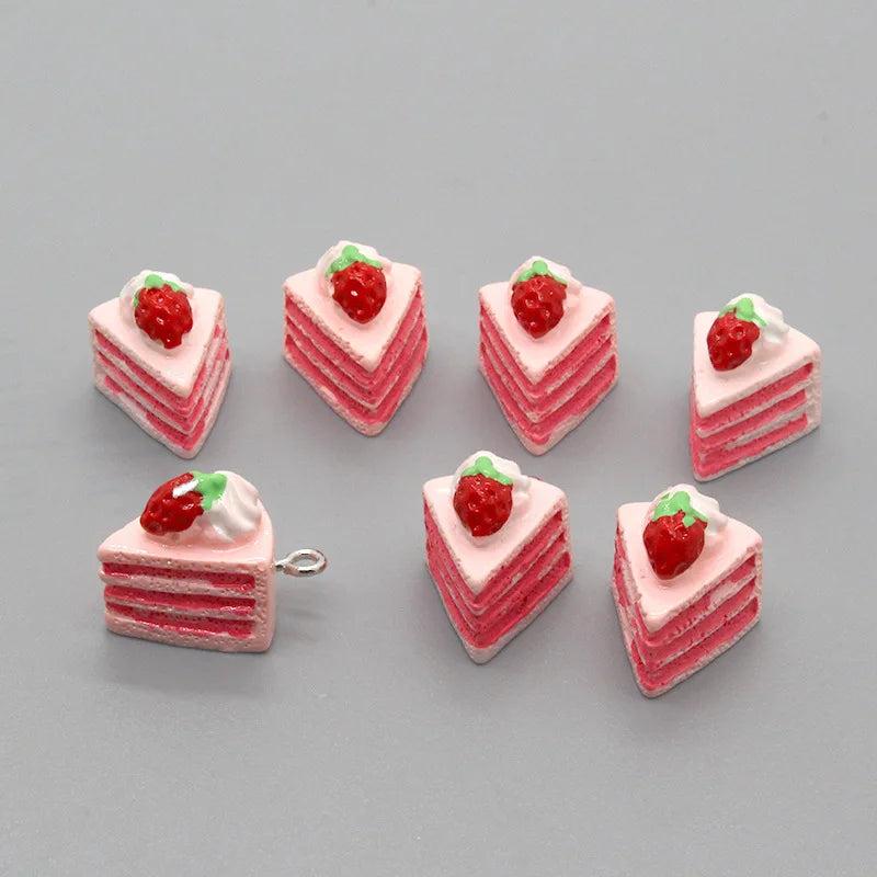 10Pcs 3D Strawberry Cake Resin Charms DIY Keychain Earring