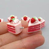 10Pcs 3D Strawberry Cake Resin Charms DIY Keychain Earring