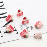 10Pcs 3D Strawberry Cake Resin Charms DIY Keychain Earring