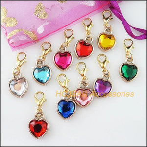 20Pcs Mixed Acrylic Heart Charms With Lobster Claw Clasps 12.5x16.5mm