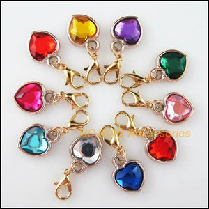 20Pcs Mixed Acrylic Heart Charms With Lobster Claw Clasps 12.5x16.5mm
