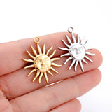 3Pcs Sun Charms 25x30mm Stainless Steel Antique Sunburst Pendants DIY Craft