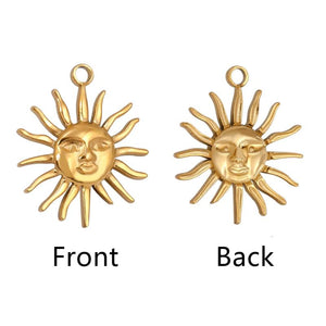 3Pcs Sun Charms 25x30mm Stainless Steel Antique Sunburst Pendants DIY Craft