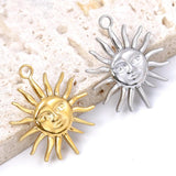 3Pcs Sun Charms 25x30mm Stainless Steel Antique Sunburst Pendants DIY Craft