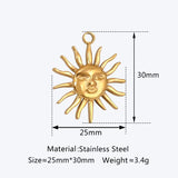 3Pcs Sun Charms 25x30mm Stainless Steel Antique Sunburst Pendants DIY Craft