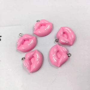 10pcs Glossy Sexy Pink Lips Charms for DIY Jewelry Making