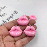 10pcs Glossy Sexy Pink Lips Charms for DIY Jewelry Making