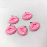 10pcs Glossy Sexy Pink Lips Charms for DIY Jewelry Making