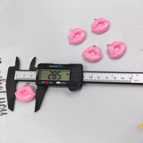 10pcs Glossy Sexy Pink Lips Charms for DIY Jewelry Making